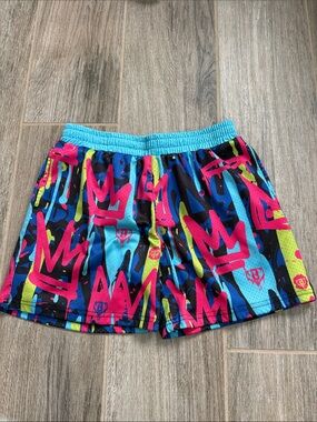 Girls' Neon Graffiti Athletic Shorts - Multicolor